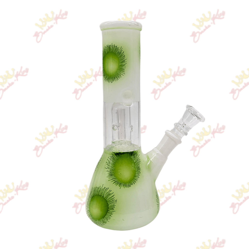 Smoke King Green 8' Inch Percolator Flower Design Bong